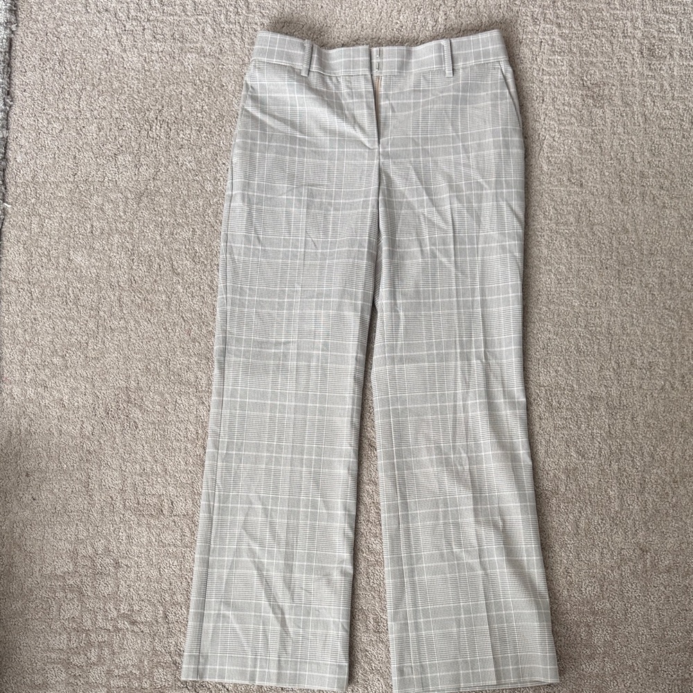 Ann Taylor Light Gray Plaid Straight Dress Pants